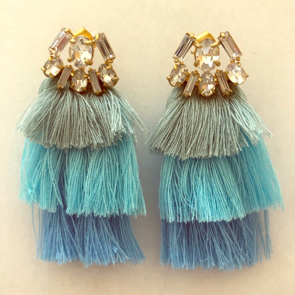 Rhinestone and thread earrings